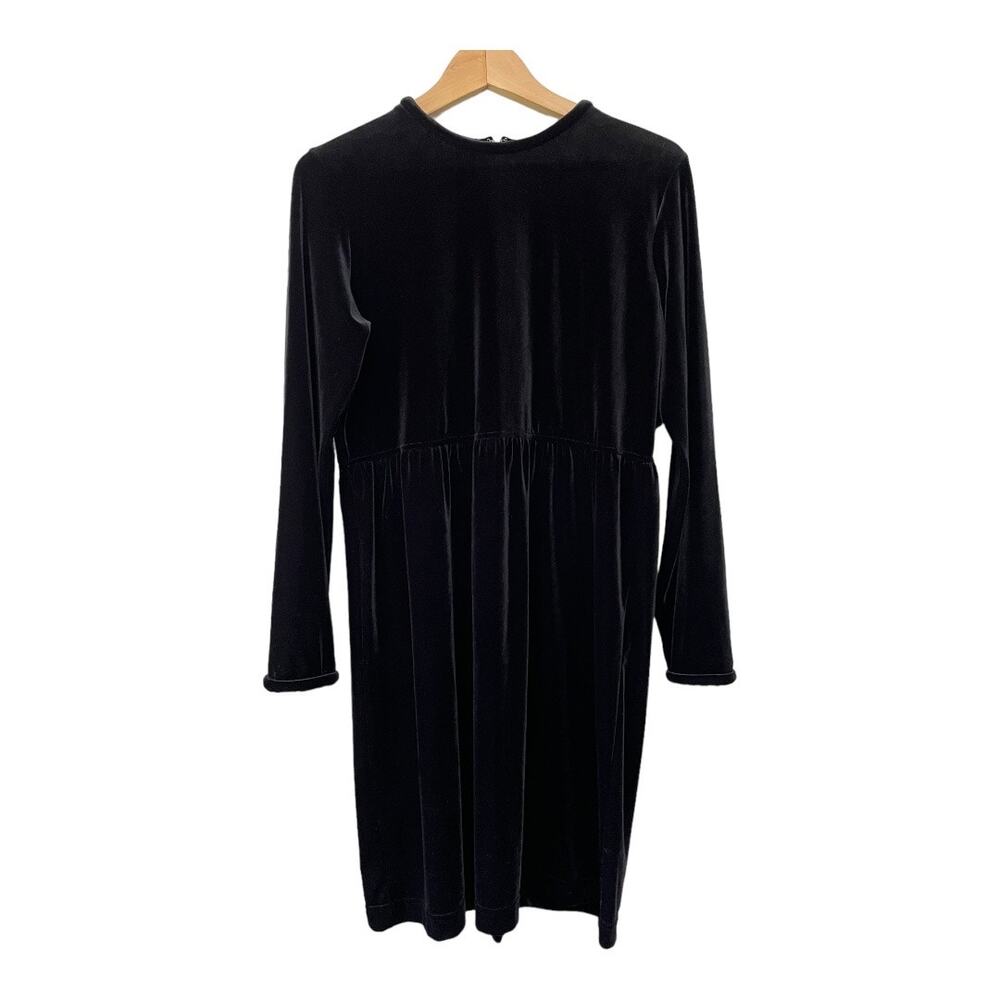 Talbots Black Velvet Dress Modest Vintage Petite Medium Long Sleeve Knee Length